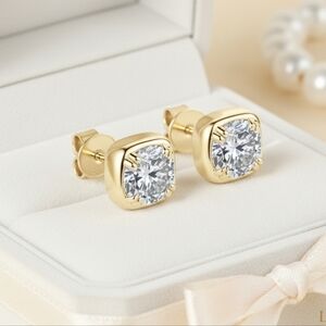 Moissanite 1 CT Gold Square Stud Earrings